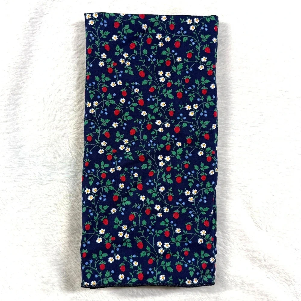VTG Navy Blue Strawberry Floral 100% Cotton Bandana Scarf Headwrap Ascot Summer